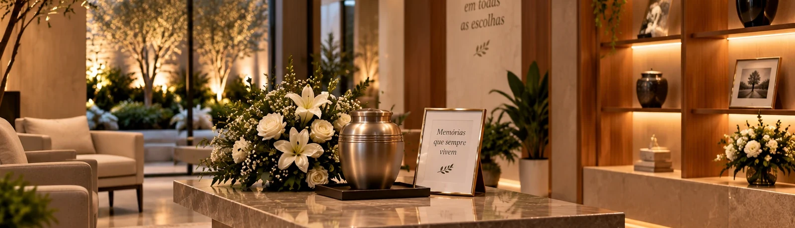 Ambiente memorial com urna funerária