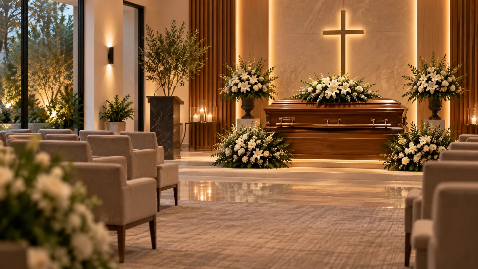 Capela memorial preparada para cerimônia de despedida